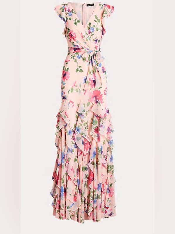 Ralph Lauren Pink Floral Chiffon Maxi Dress